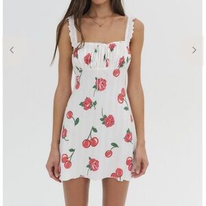 For Love and Lemons Wilma Mini Dress with Red Cherry & Rose Print